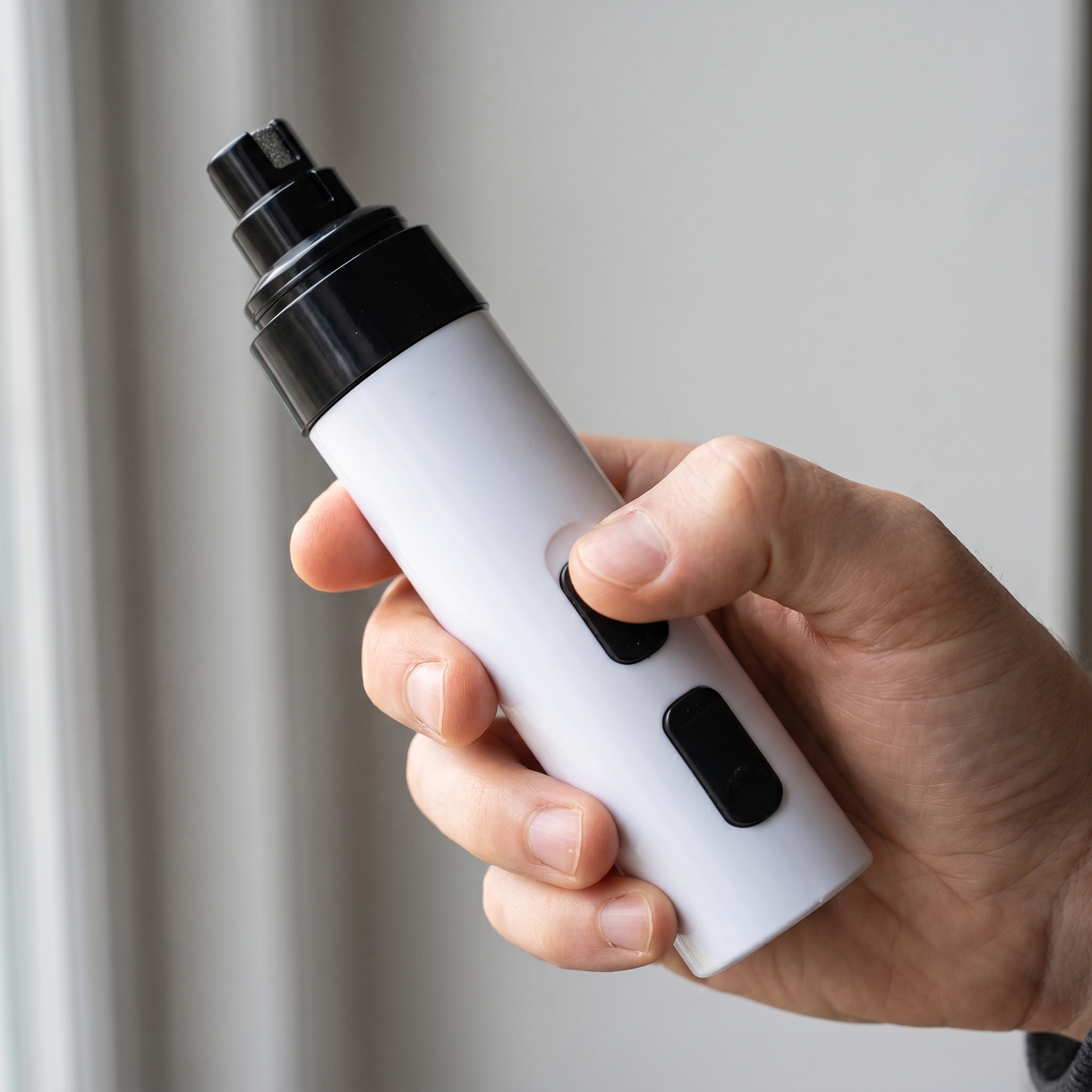 SilentTrim in hand showing palm-sized scale